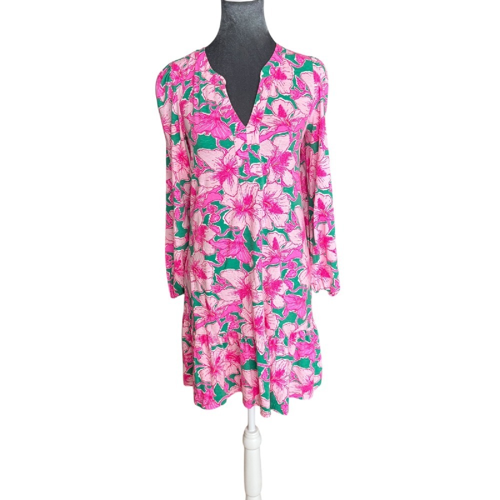 Lilly Pulitzer Alyssa Hibiscus Print Dress Long Sleeve Shift Size XS - Picture 3 of 10